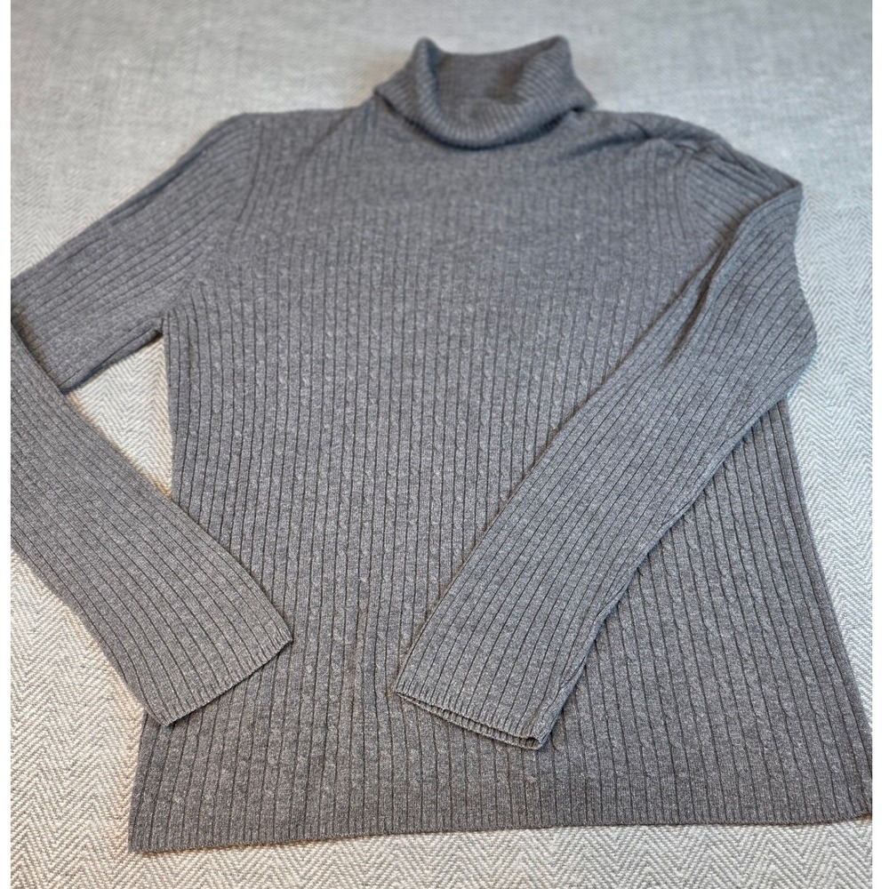 Evan-Picone Gray Cable Ribbed Turtleneck Sweater Long Sleeve Rayon Blend